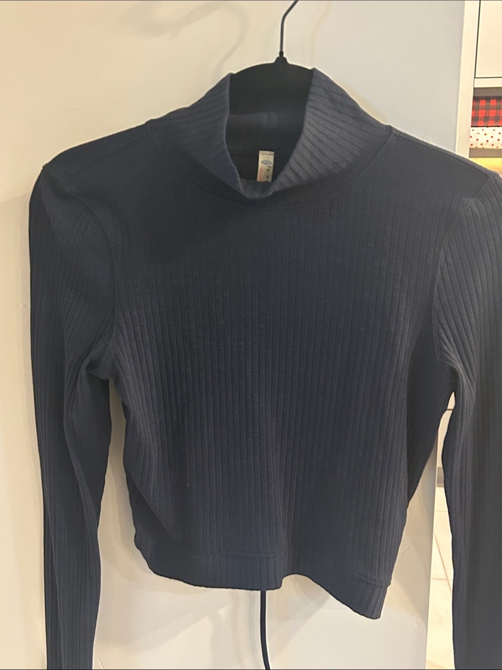 FP Movement by Free People Navy Ribbed Mock-Neck Long-Sleeve Crop Top